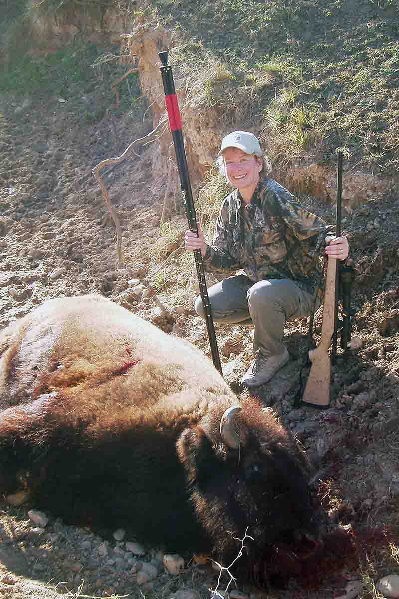 Eileen Clarke shot this bison with one Barnes 130-grain TSX .270 bullet through the lungs, and the bull only went 40 yards before falling. Is the .270 Winchester now a big bore?